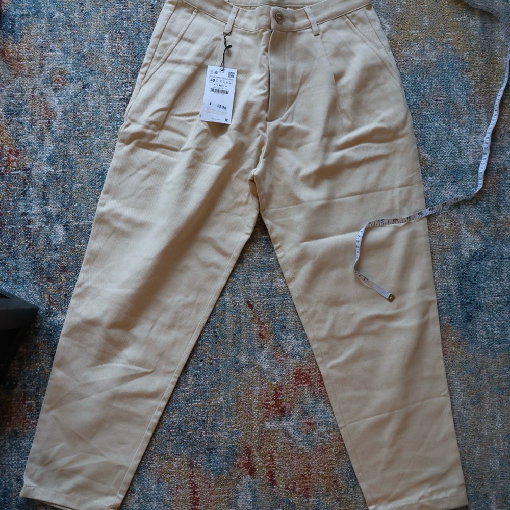 Beige High-Waisted Trousers carrot fit